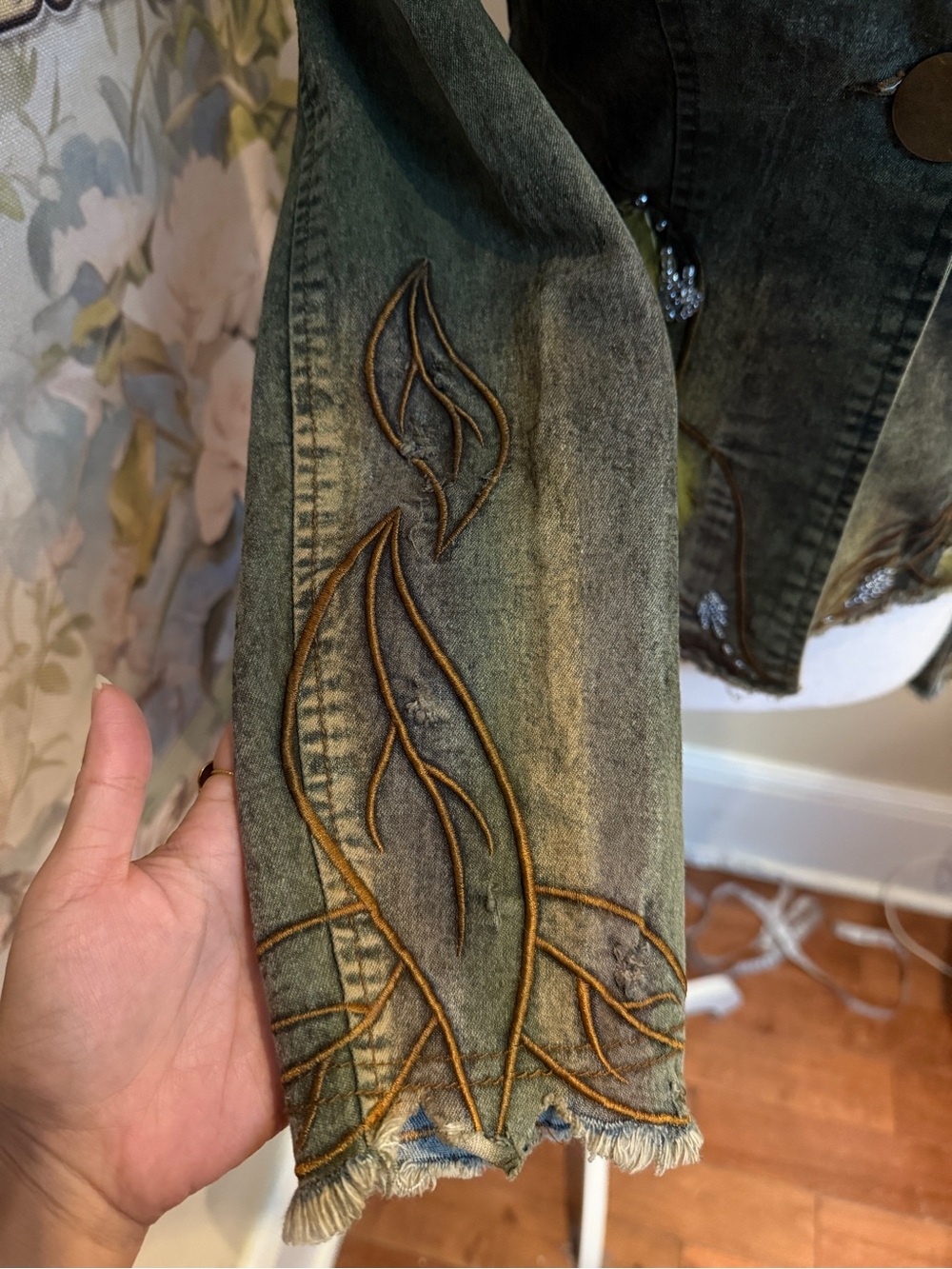 Rabbit Fur Olive Denim Jacket - Picture 4 of 7